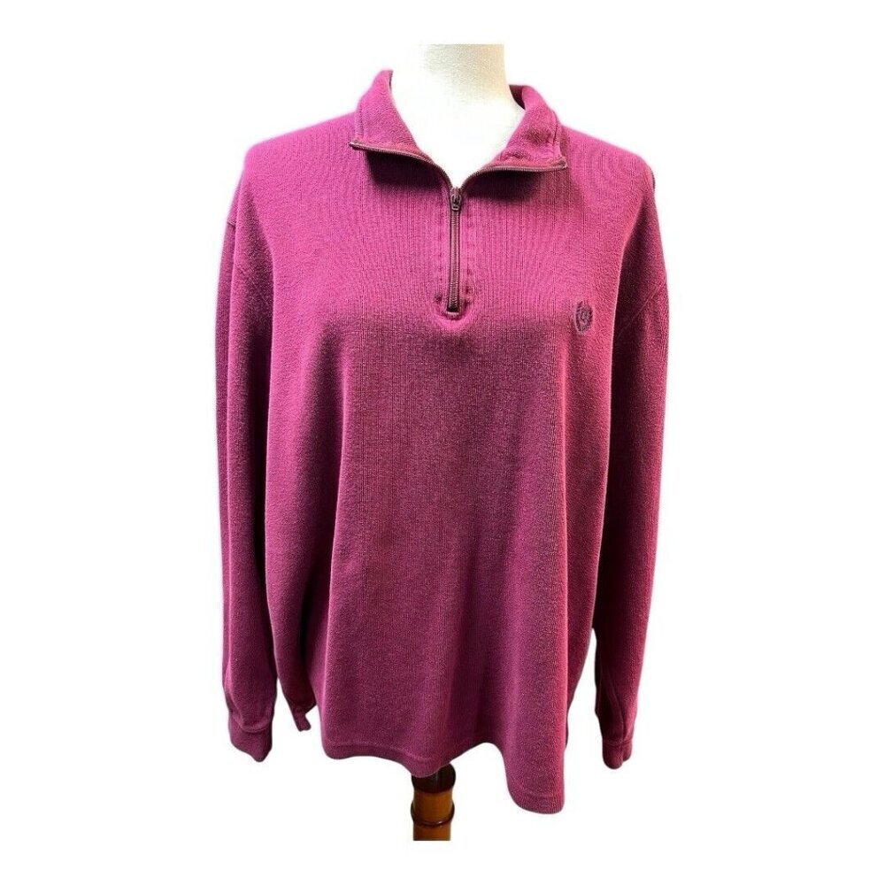 Chaps Mens Quarter Zip Sweater~Size Lrg~Maroon Long Sleeve Layering Shirt L5 16